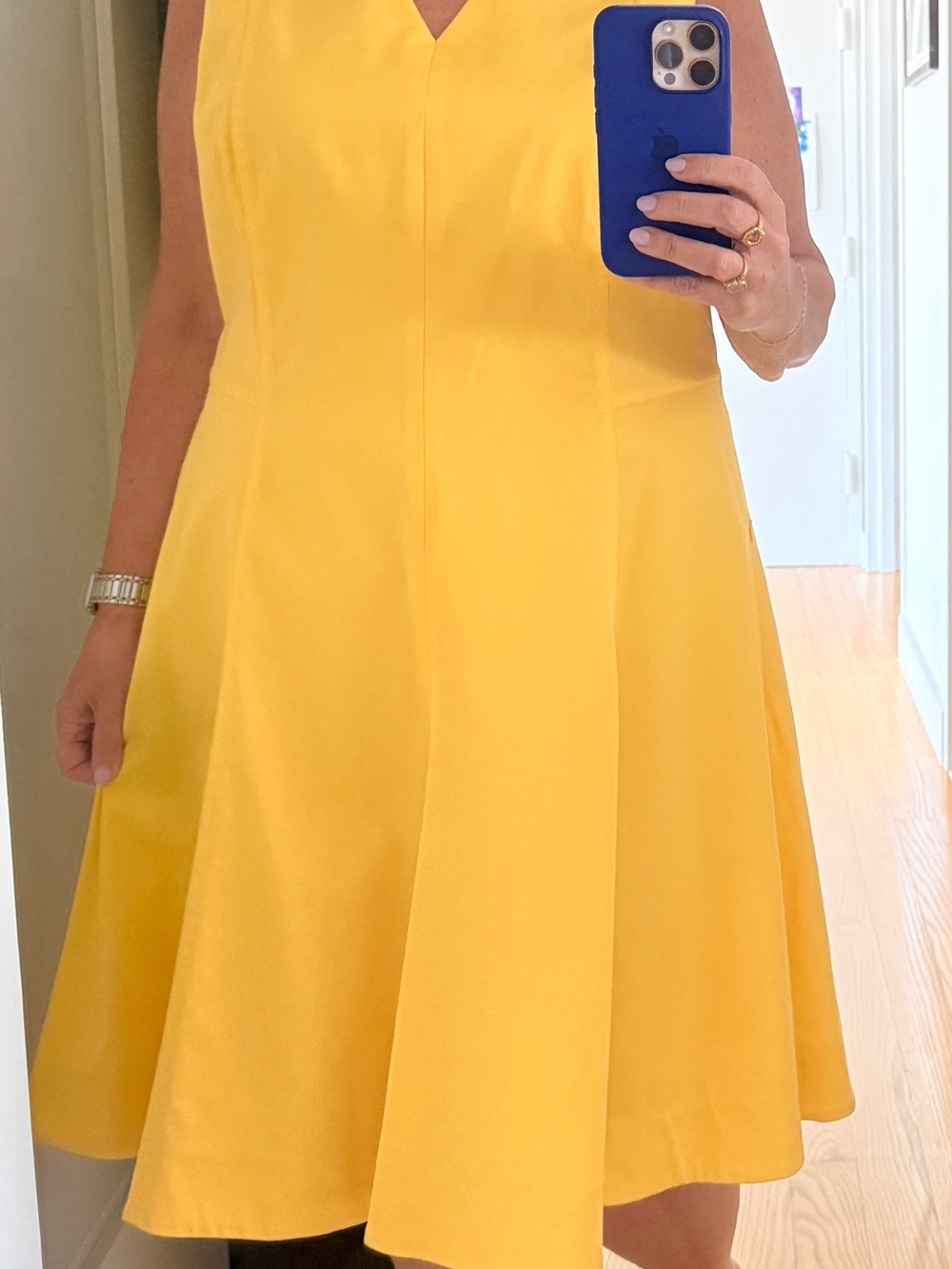 Akris Punto Bright Canary Yellow V-Neck A-Line Dress